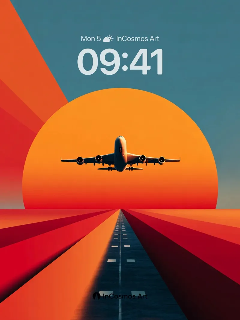 Sunset Runway Wallpaper with Jet Silhouette
