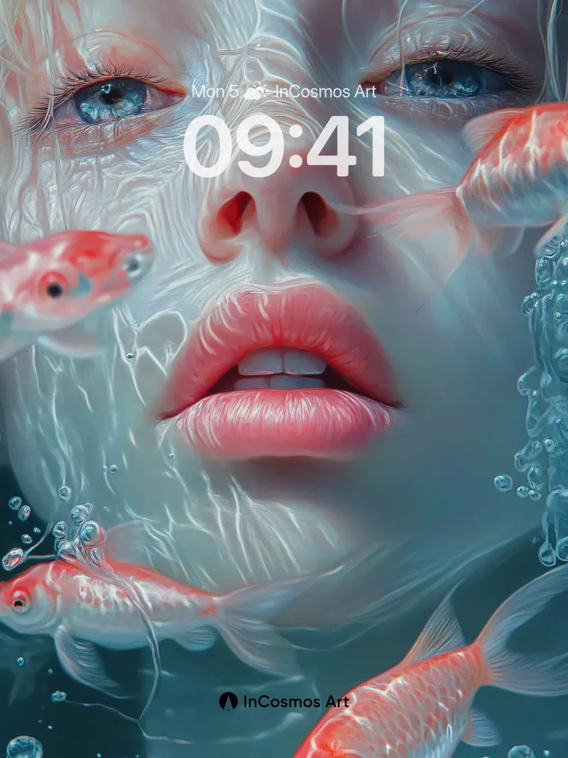 Aquatic Whisper Wallpaper with Golden Koi