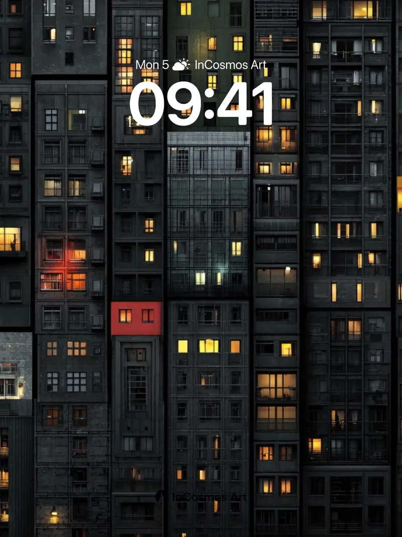 Midnight Grid Wallpaper with Glowing Windows