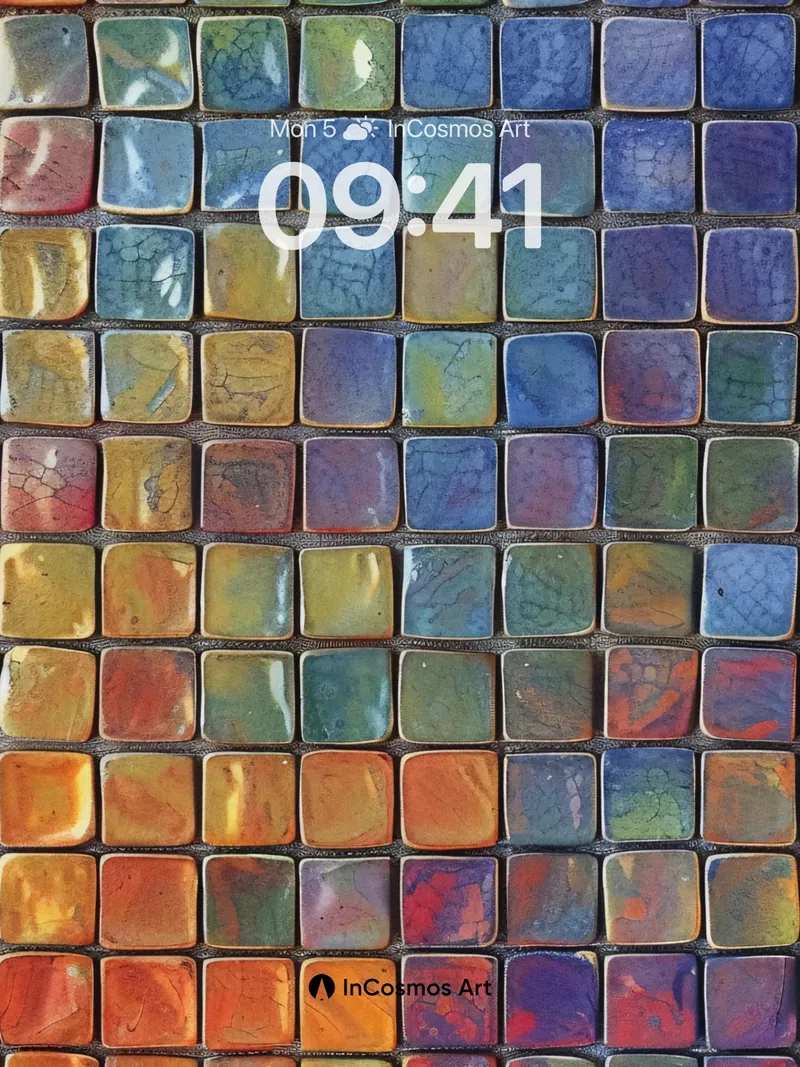Ceramic Mosaic Wallpaper with Cracked Earth Hues