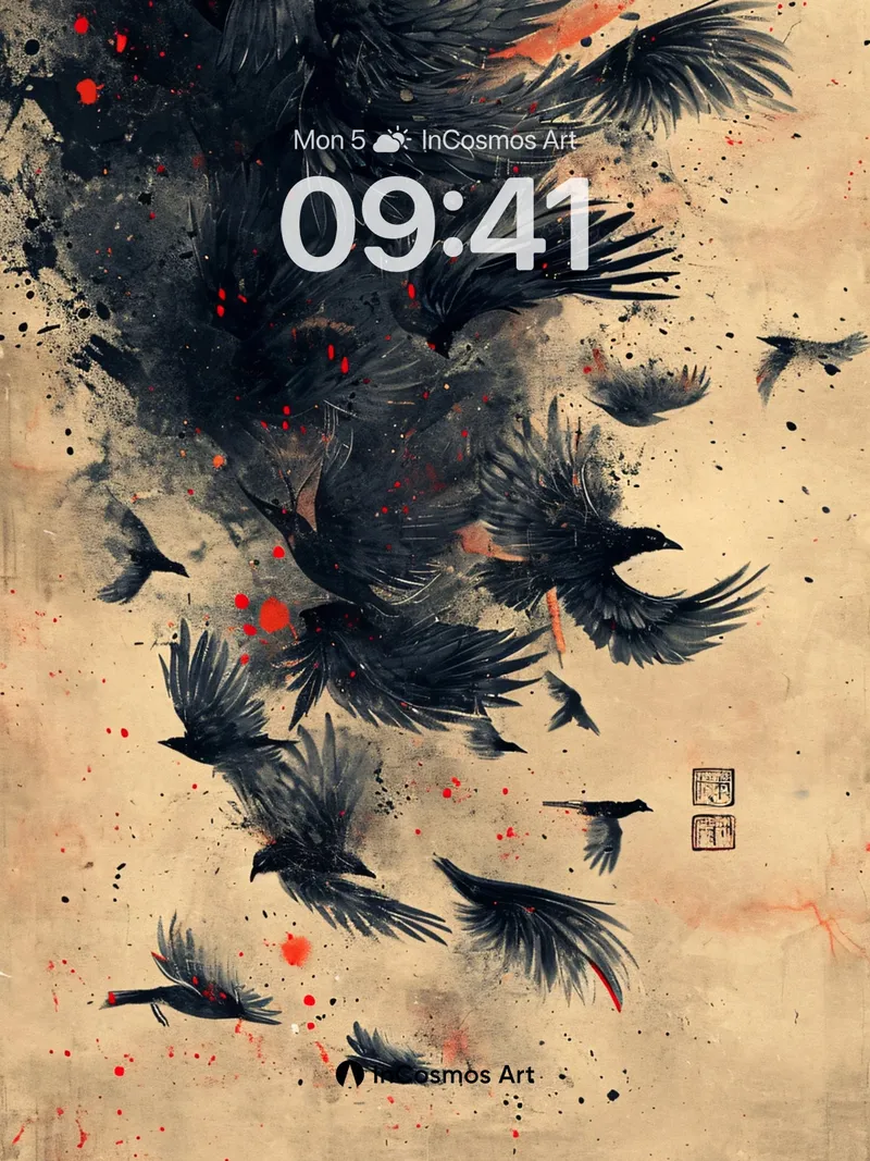 Crimson Flight Wallpaper with Ink Storm