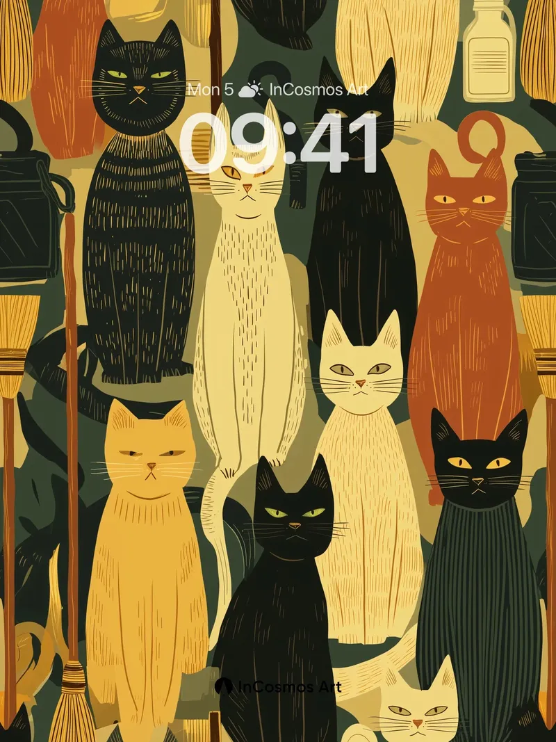 Whiskered Whispers Wallpaper with Midnight Gaze