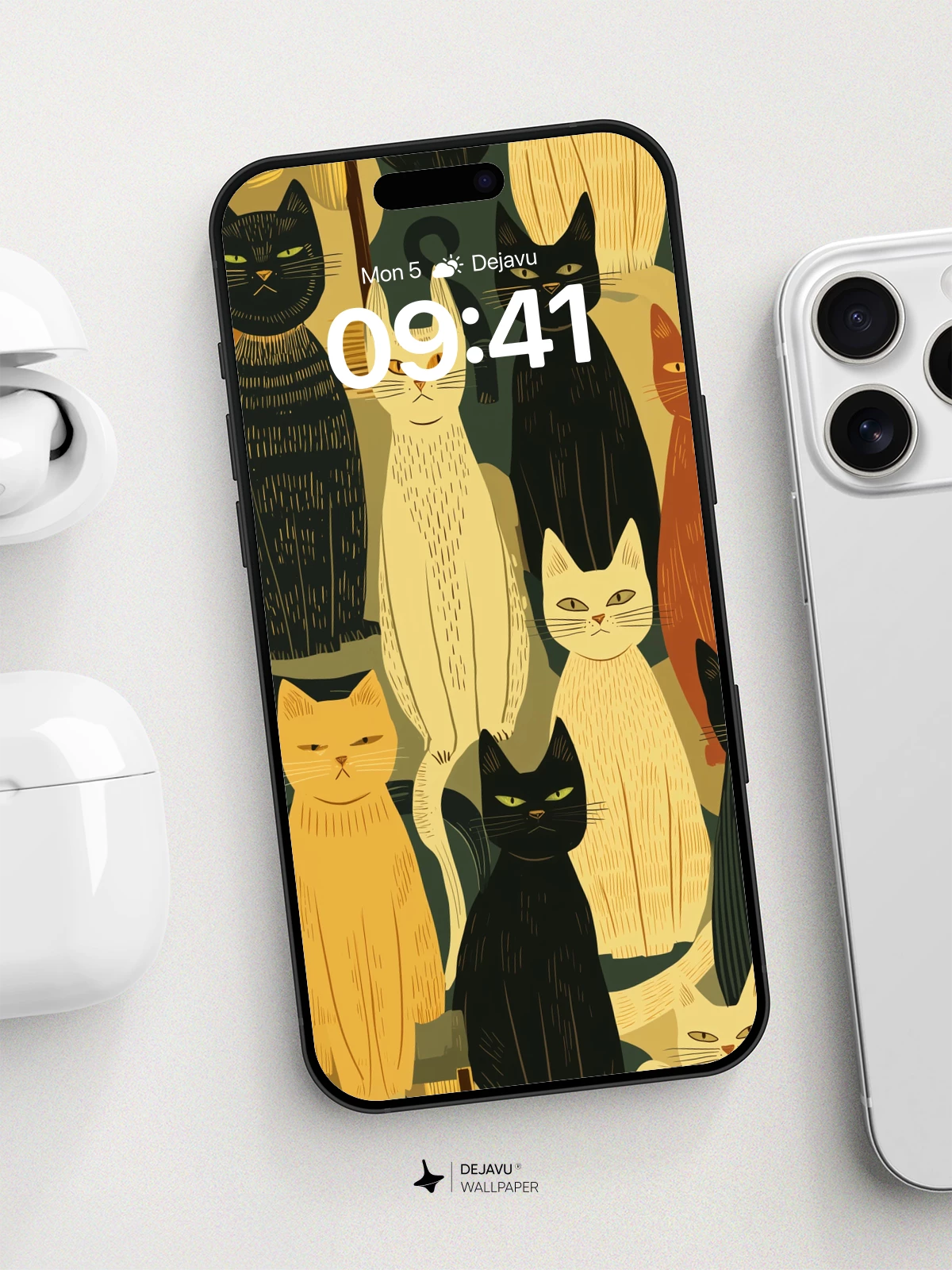 Whimsical Cat Pattern Wallpaper 8K for iPhone and Android