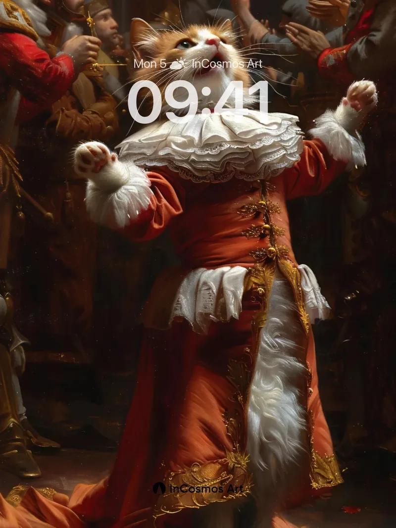 Regal Feline Wallpaper with Golden Embroidery