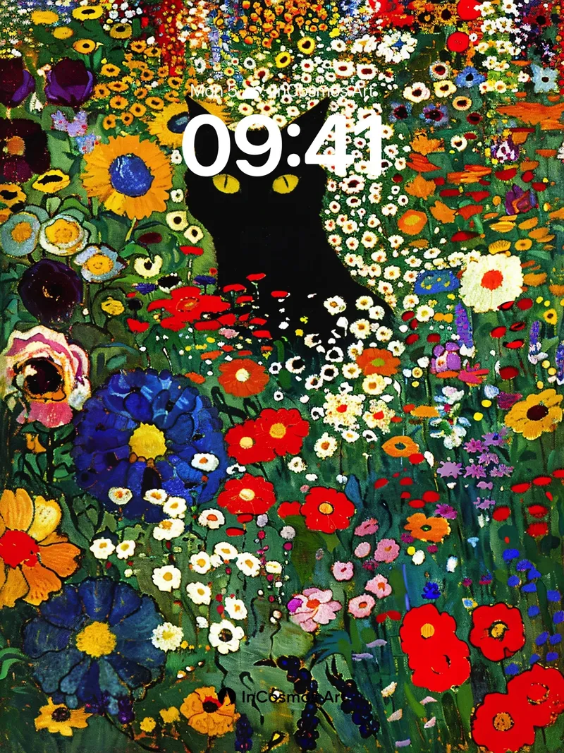 Mysterious Garden Wallpaper with Hidden Feline