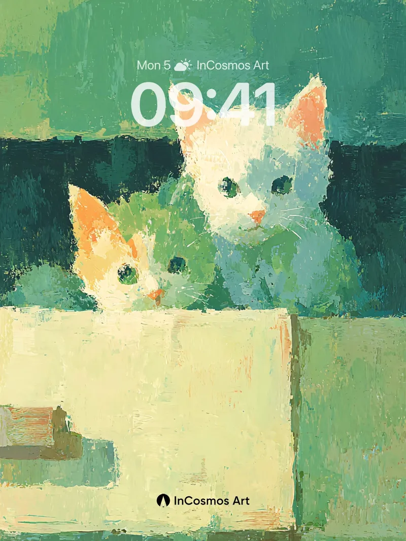 Whispering Kitten Wallpaper with Emerald Hues