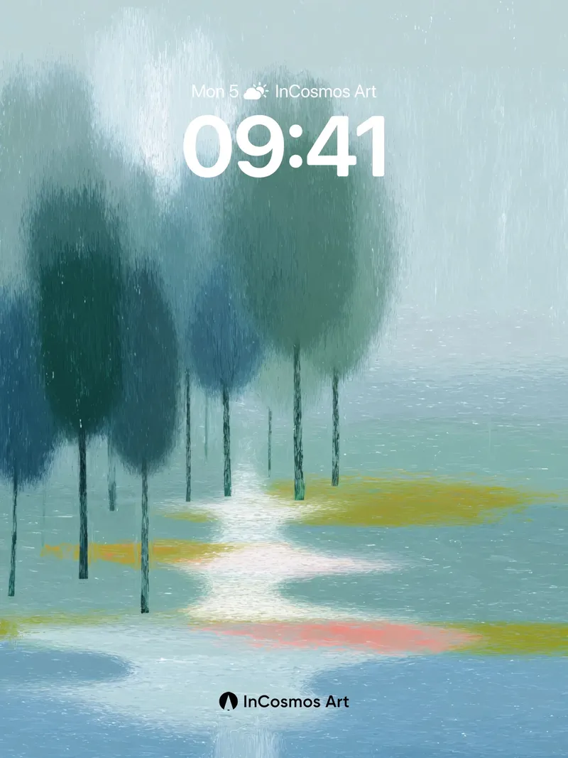 Misty Pathway Wallpaper with Soft Tree Silhouettes