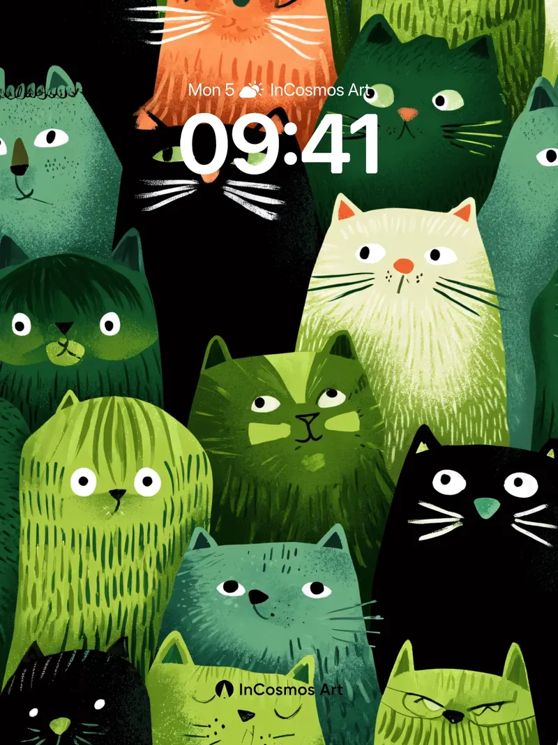 Whimsical Forest Cat Wallpaper with Playful Eyes
