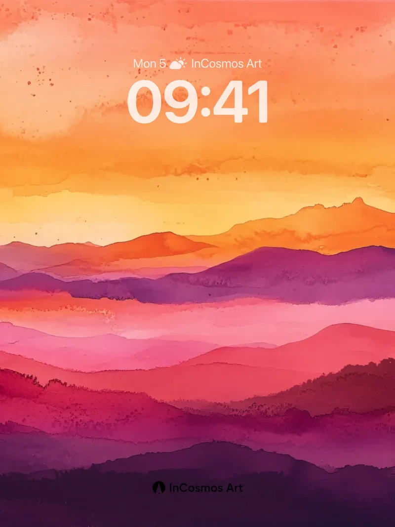 Crimson Horizon Wallpaper with Mist-Swept Peaks