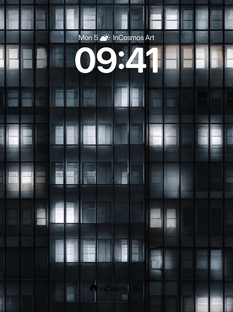 Midnight Grid Wallpaper with Flickering Windows