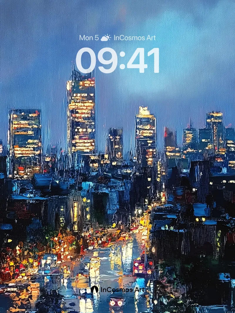 Neon Rainfall Wallpaper with City Pulse