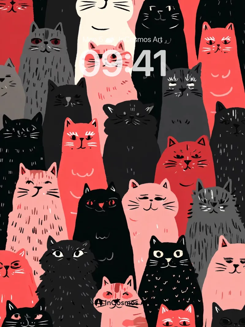 Whimsical Cat Crowd Wallpaper with Playful Patterns