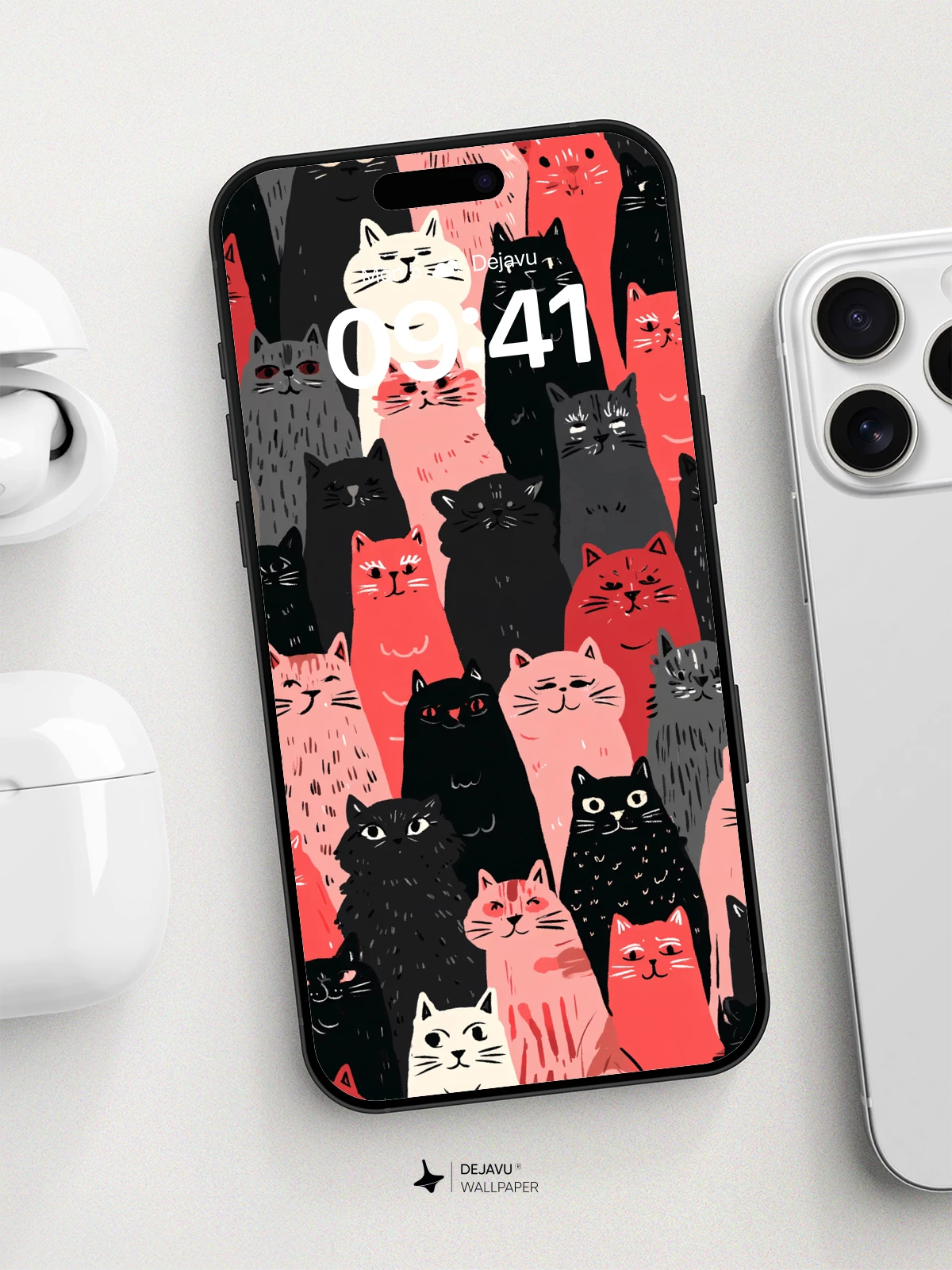 Whimsical Cat Crowd Wallpaper 8K for iPhone and Android