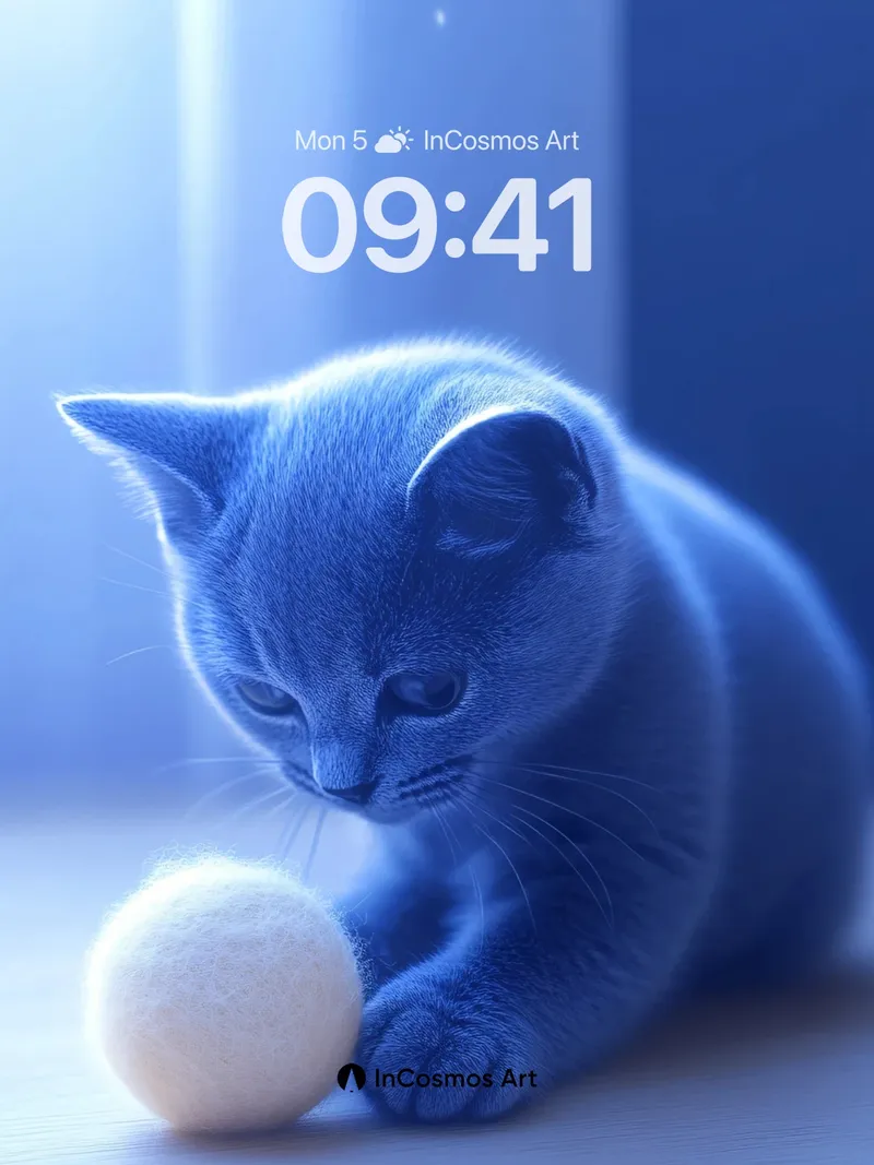Serenity Blue Kitten Wallpaper with Soft Light Veil