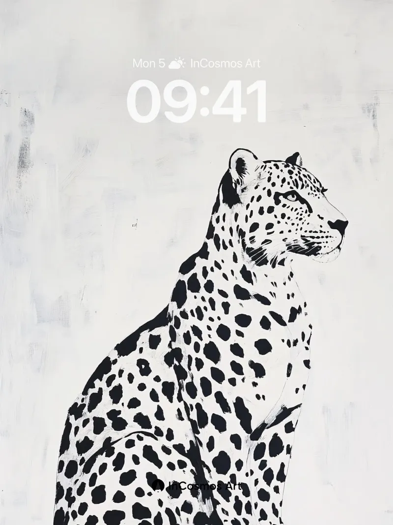 Silent Watcher Leopard Wallpaper in Monochrome Ink