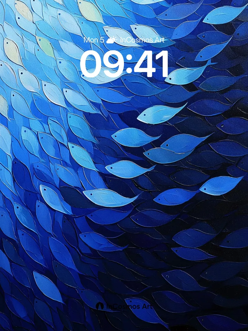 Deep Currents Wallpaper with Swirling Fish Forms