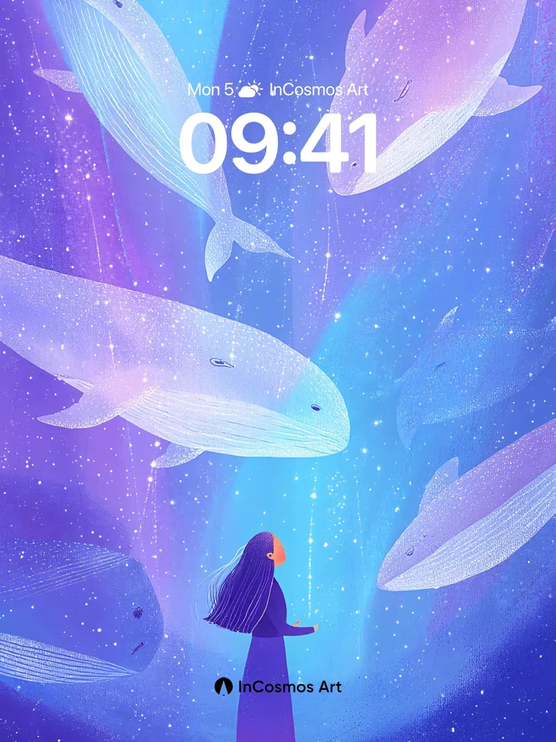 Celestial Whale Wallpaper with Starlight Veins