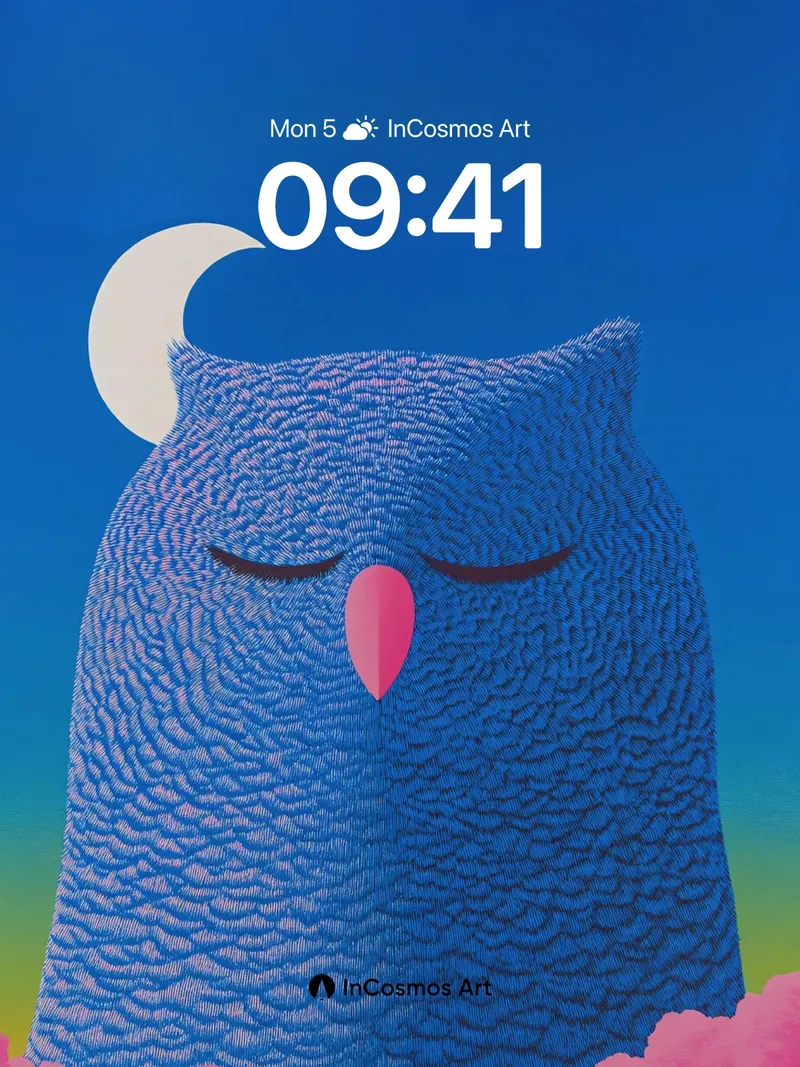 Serene Night Owl Wallpaper with Crescent Moon