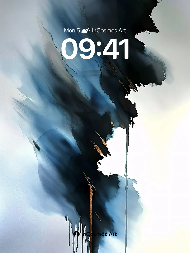 Nocturnal Inkflow Wallpaper with Golden Veins