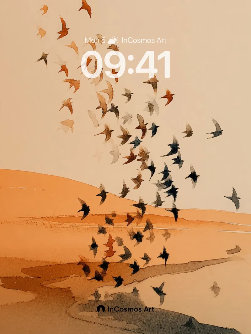 Sandy Mirage Wallpaper with Flock of Flight