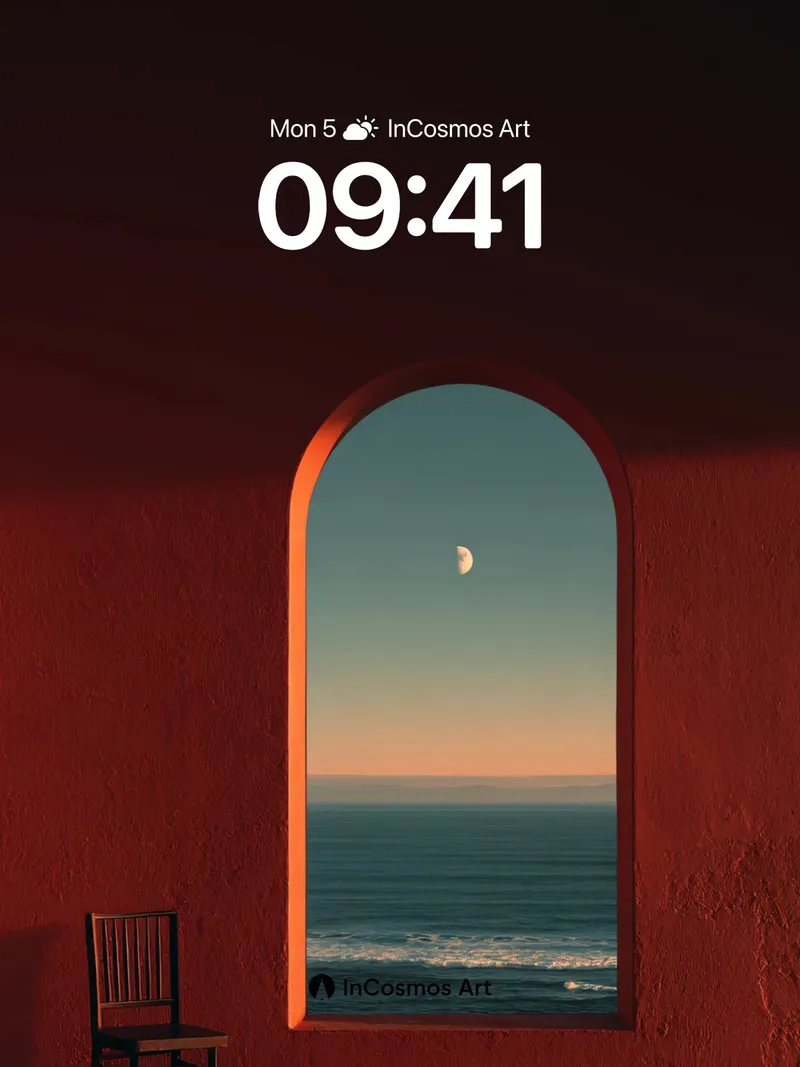 Crimson Silence Wallpaper with Moonlit Arch