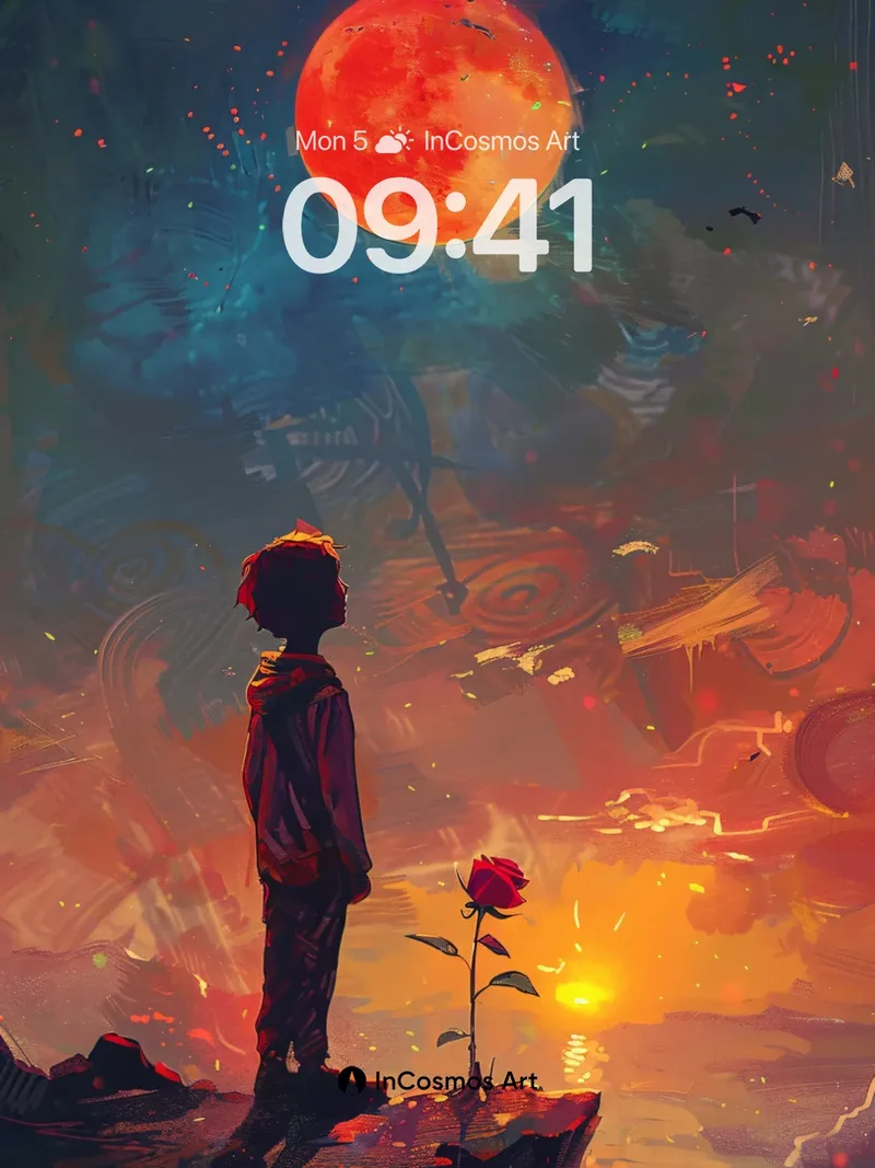 Crimson Moonlight Wallpaper with Rose Silhouette