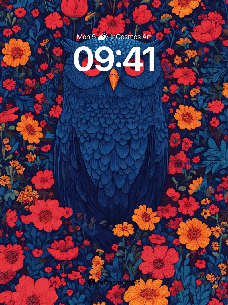 Nocturnal Bloom Wallpaper with Celestial Owl