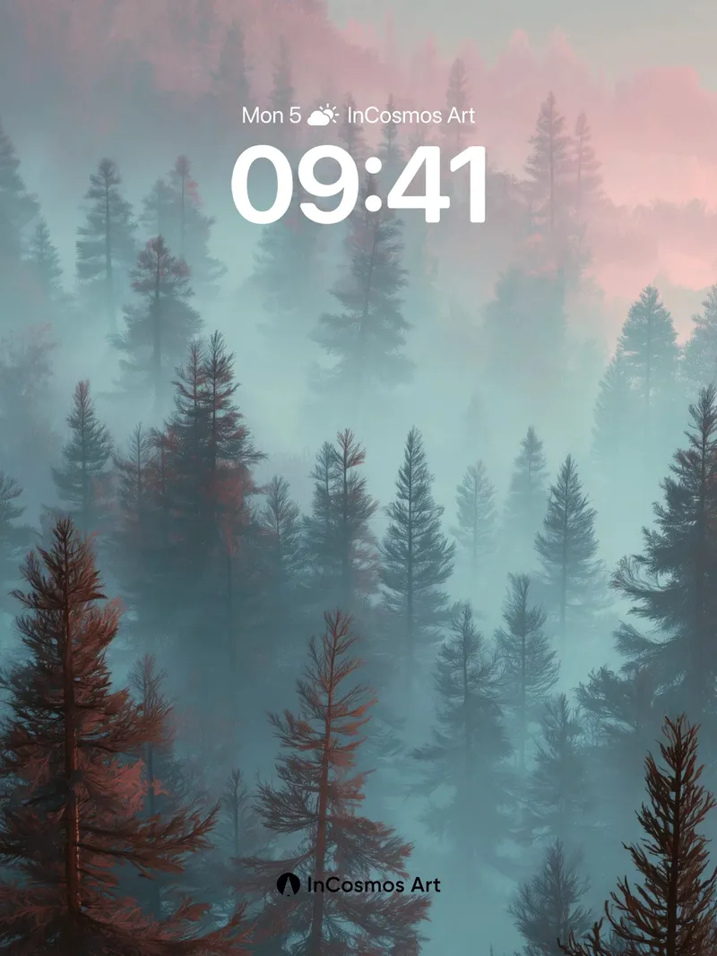 Mist-Swathed Pine Wallpaper with Dusky Hues