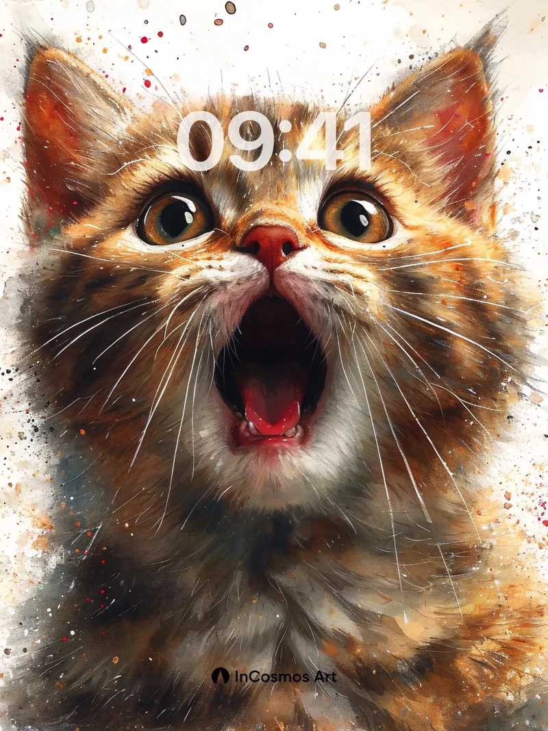 Whiskered Wonder Wallpaper with Paint-Splashed Surprise