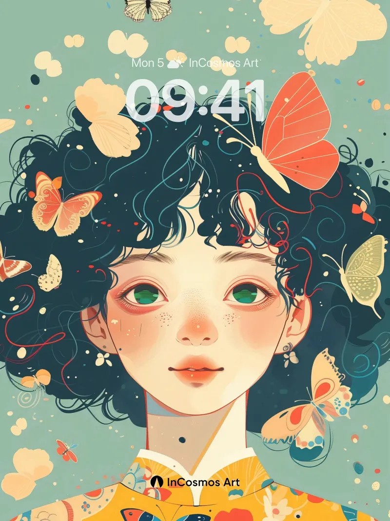Whispering Butterflies Wallpaper with Curled Hair