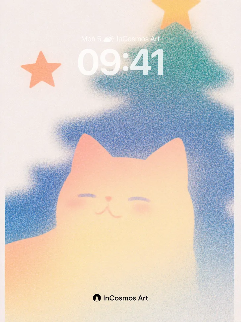Serene Starlight Wallpaper with Fuzzy Cat Silhouette