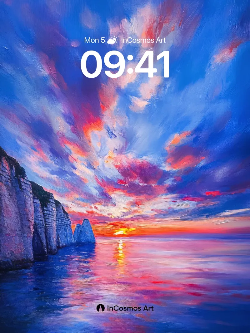 Crimson Skyline Wallpaper with Cliff Reflections