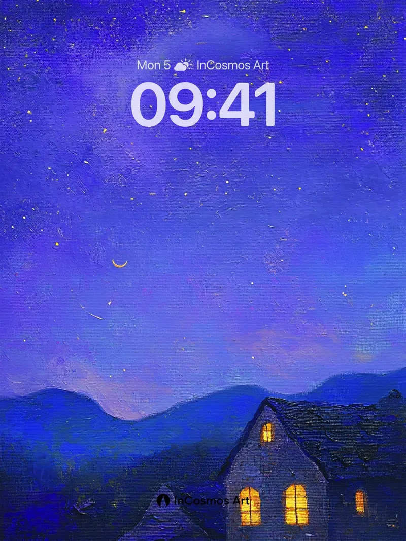 Starry Hush Wallpaper with Moonlit Windows