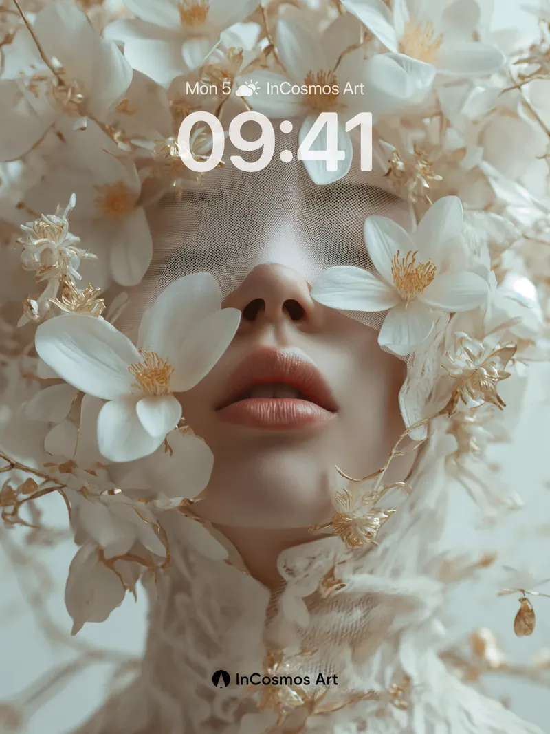 Silken Bloom Wallpaper with Golden Veil