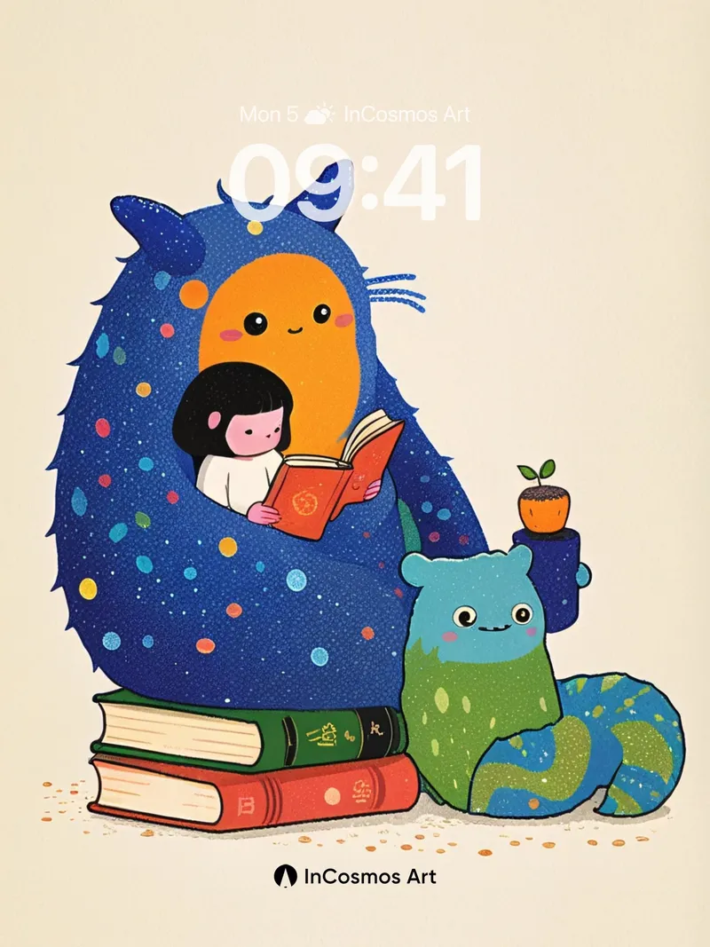 Whimsical Galaxy Hug Wallpaper with Storytime Friends