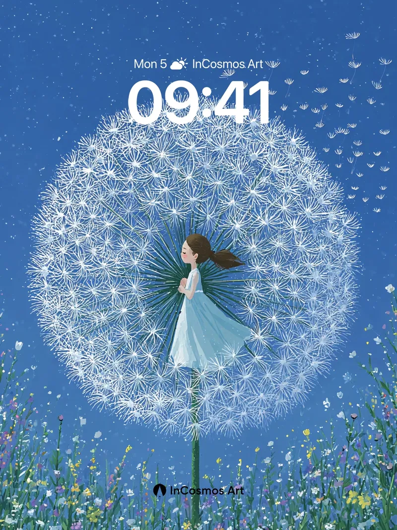 Whispering Dandelion Wallpaper with Starlit Skies