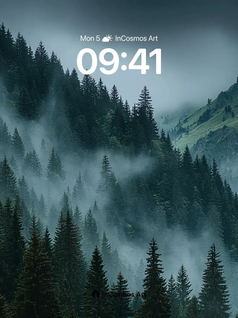 Whispering Pines Wallpaper with Ethereal Mist