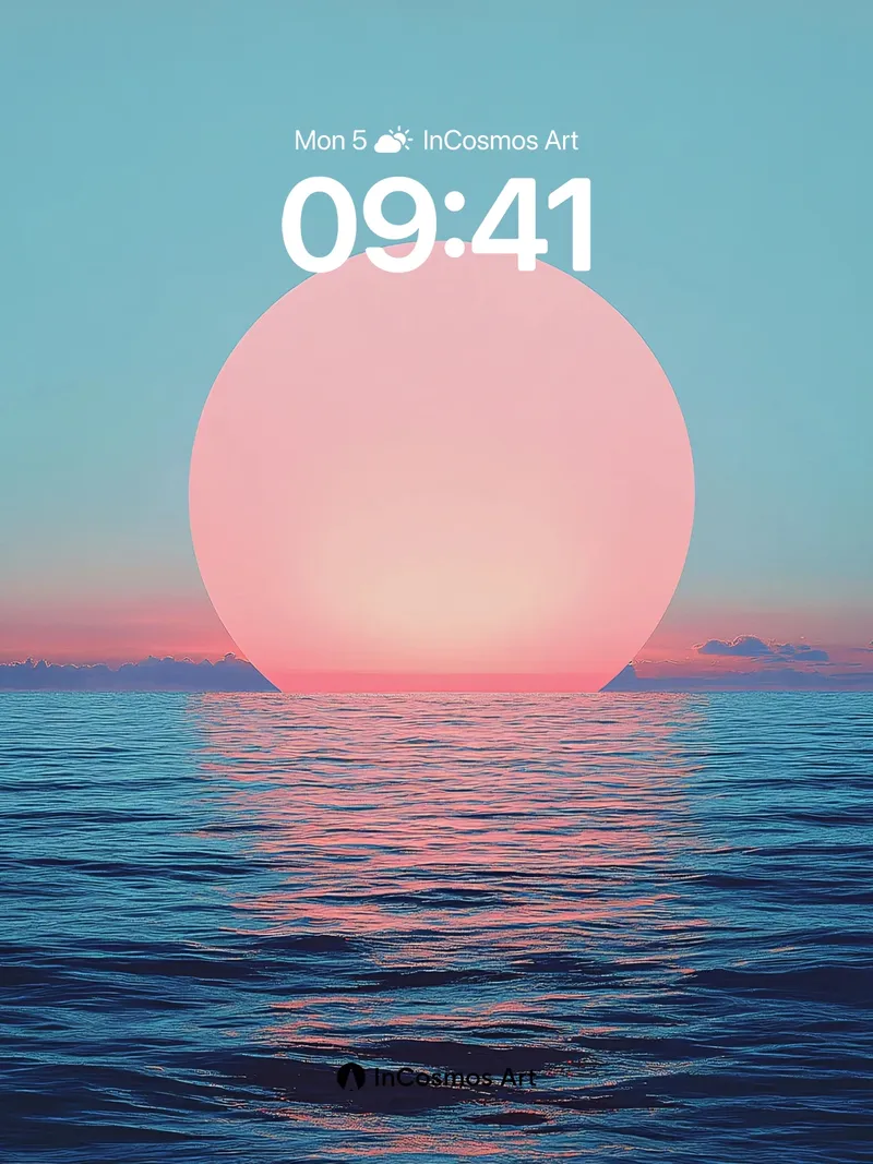 Serene Horizon Wallpaper with Pink Sun Disc
