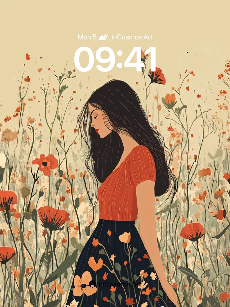 Whispering Fields Wallpaper with Ink-Flow Blooms