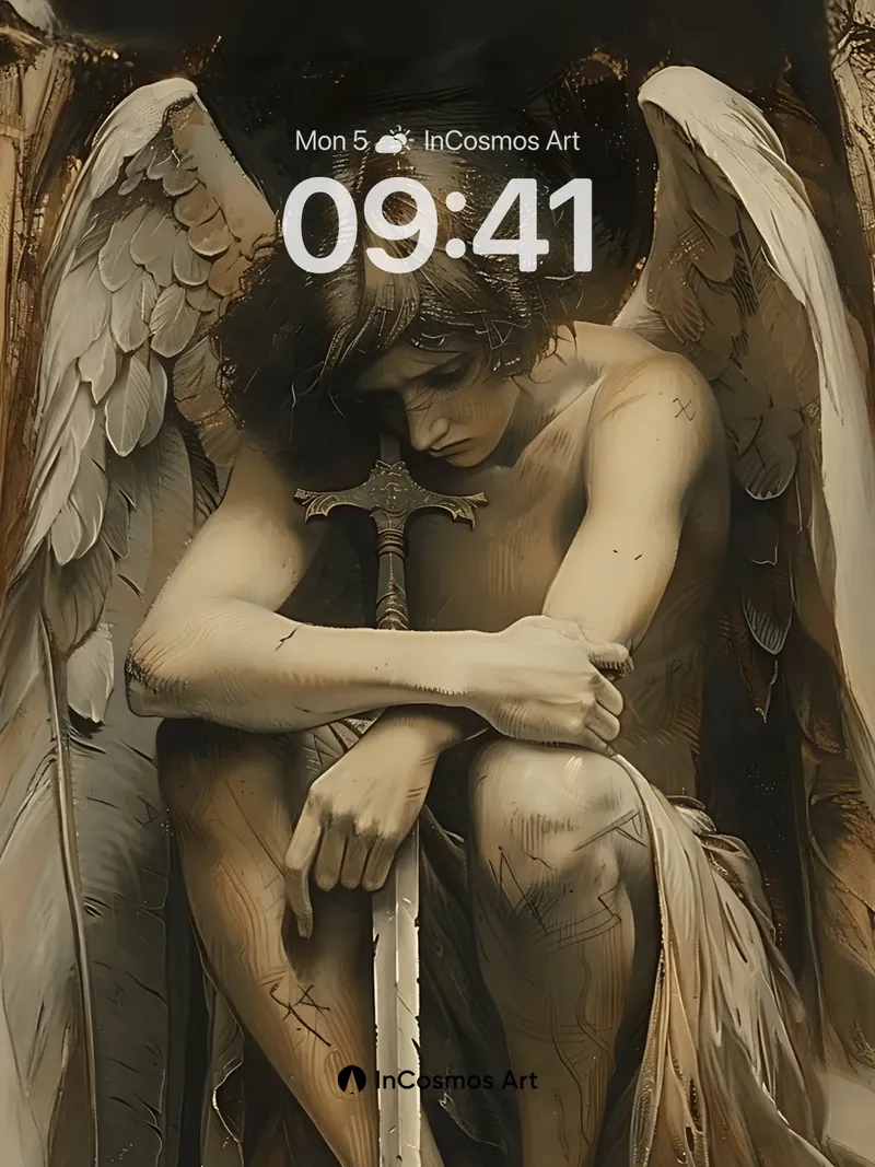 Sorrowful Angel Wallpaper with Etched Light