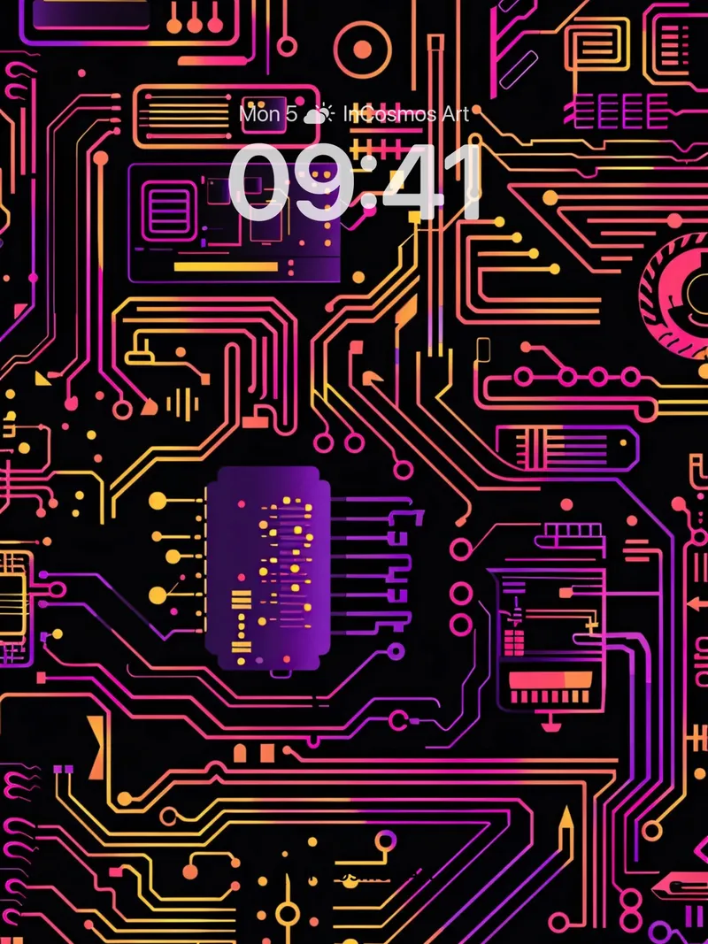 Neon Circuitry Wallpaper with Electric Pulse