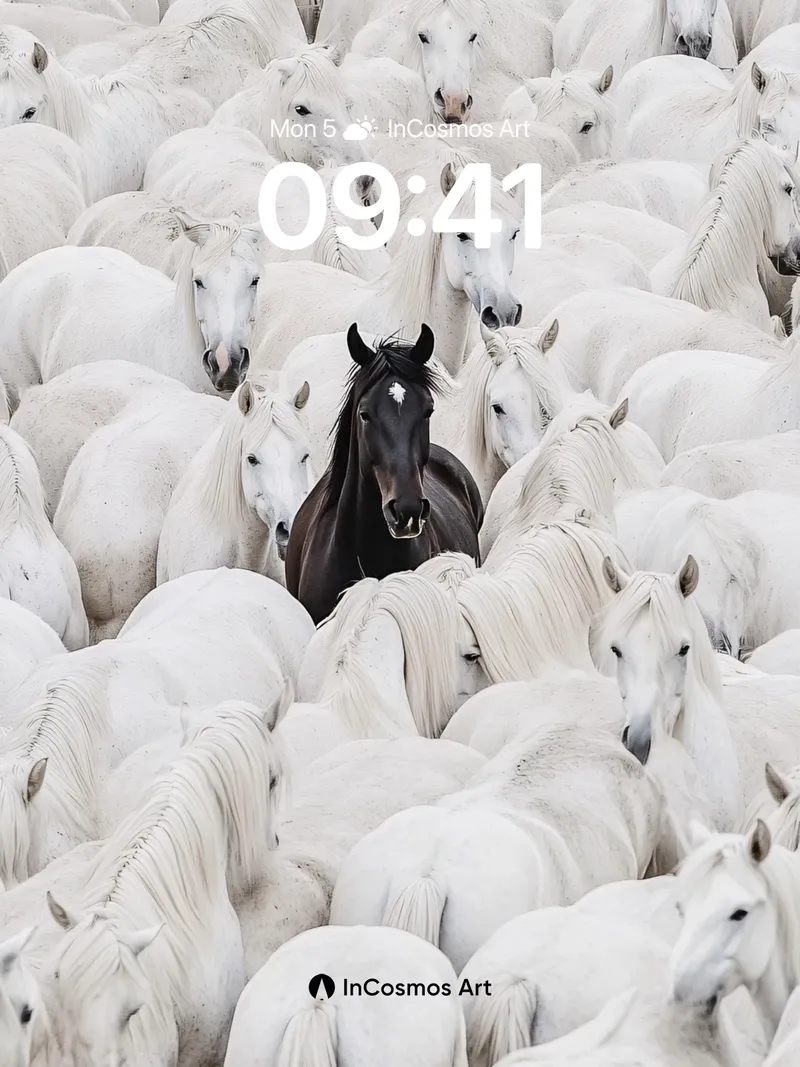 Solitary Shadow Wallpaper Among Snow Horses