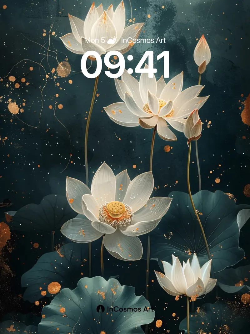 Luminous Lotus Wallpaper with Golden Dust