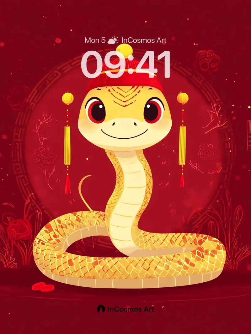 Playful Serpent Wallpaper with Festive Crown