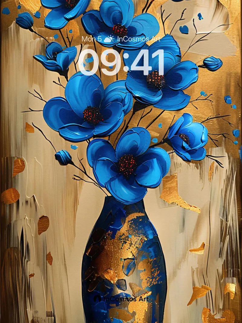 Golden Hush Wallpaper with Klein Blue Petals