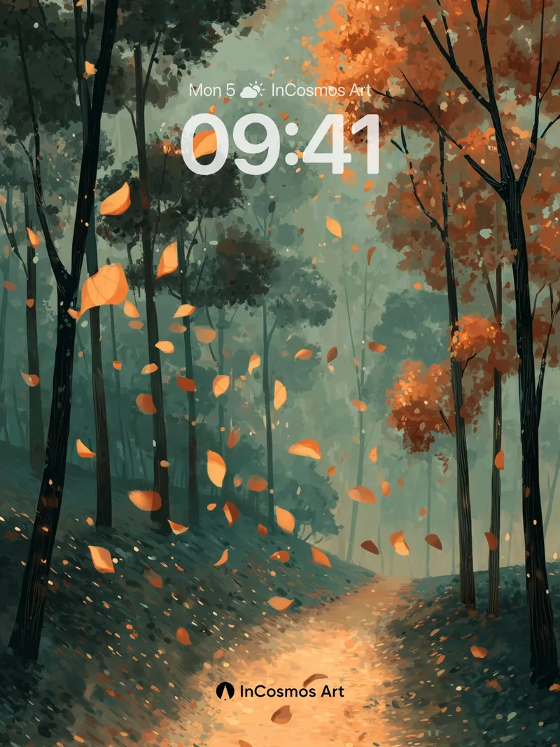 Whispering Autumn Wallpaper with Floating Leaves