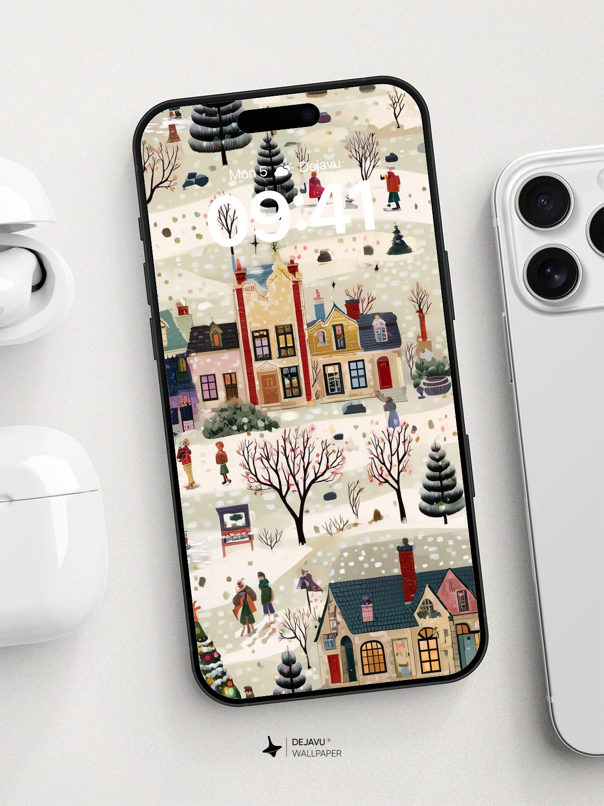 Whimsical Winter Village Wallpaper 8K for iPhone and Android
