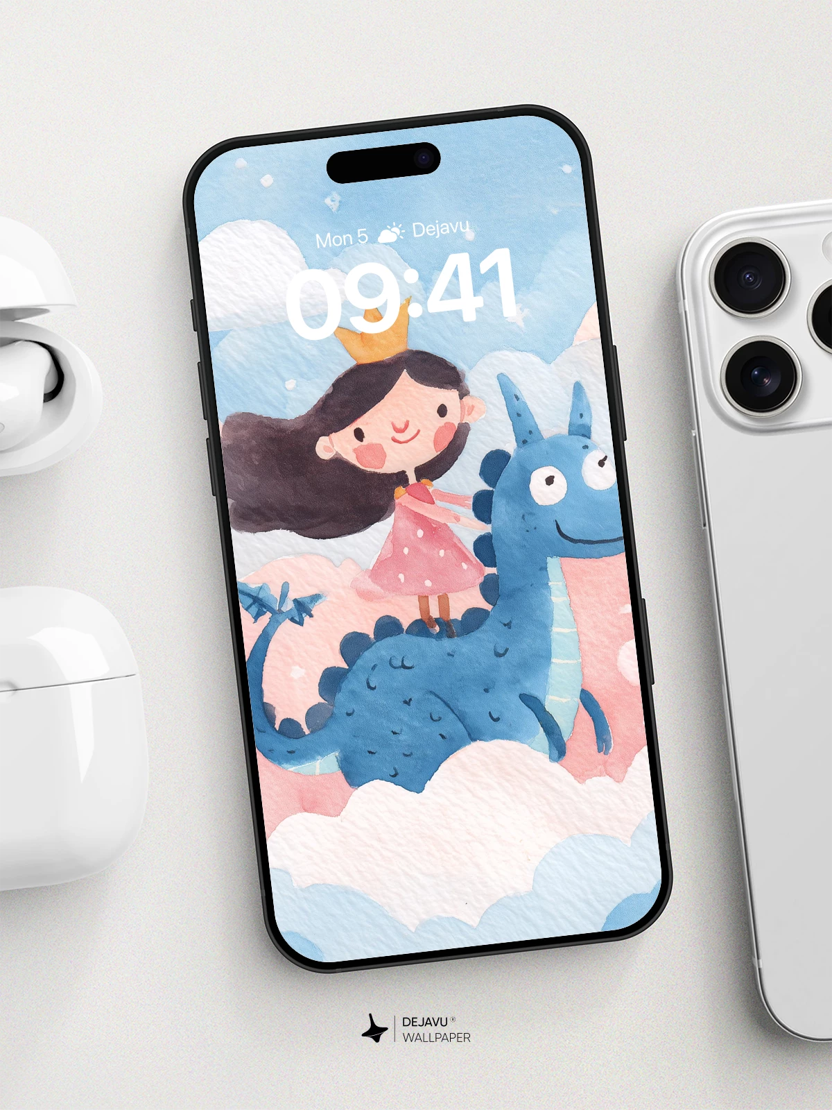 Whimsical Princess and Dragon Cloudscape Wallpaper 8K