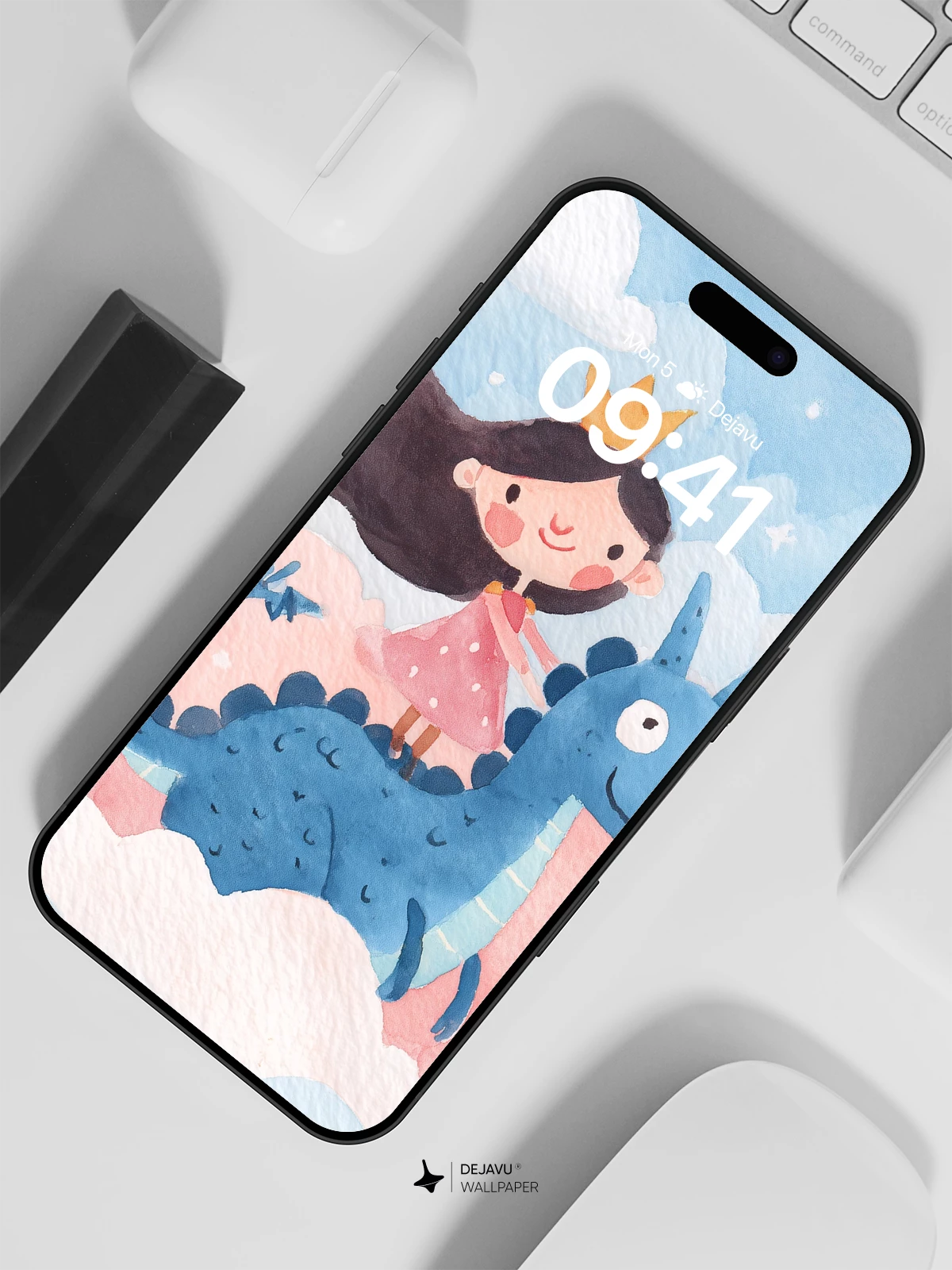 Whimsical Princess and Dragon Cloudscape Wallpaper 8K