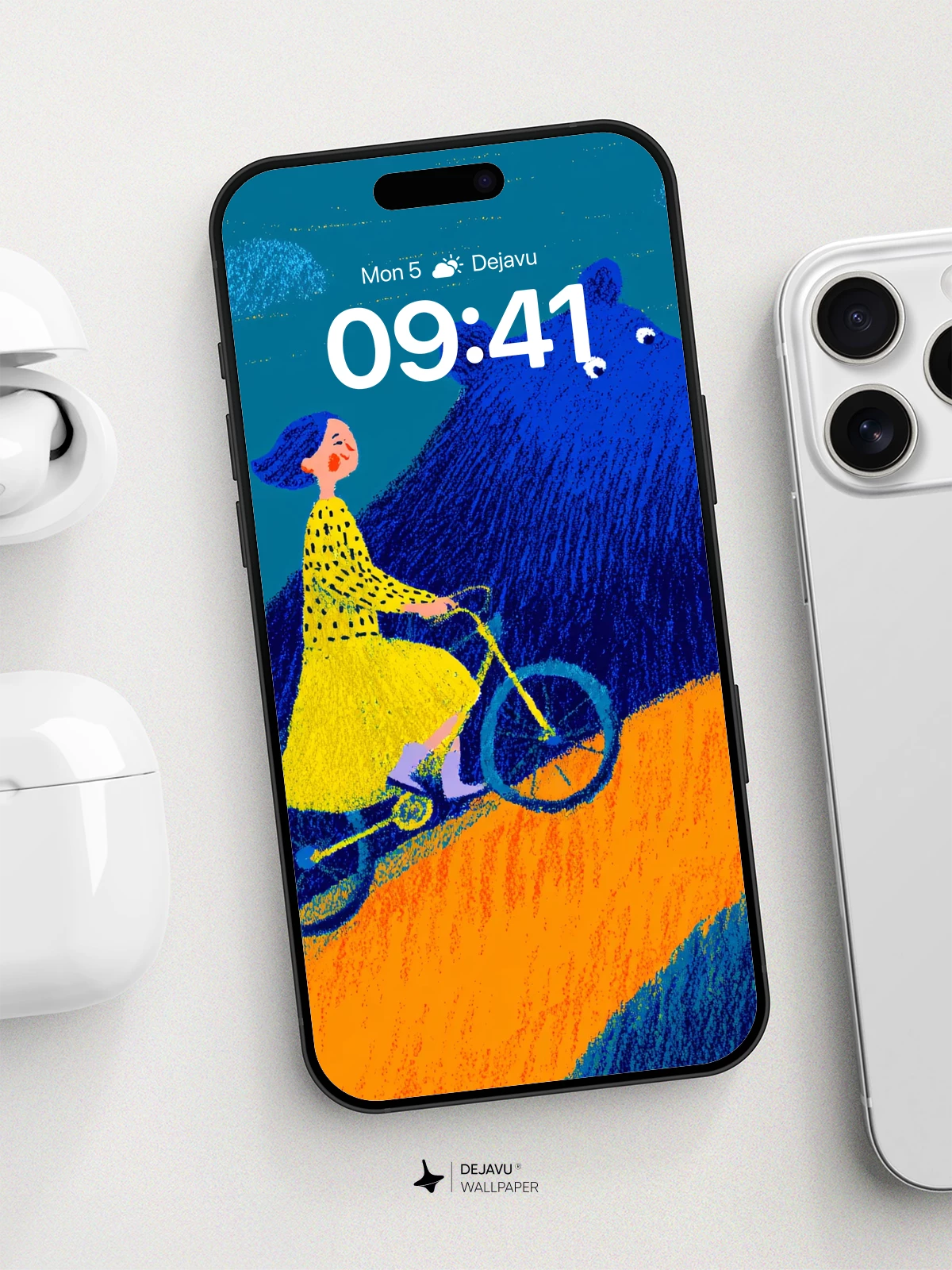 Whimsical Bear And Cyclist Wallpaper 8K For iPhone And Android